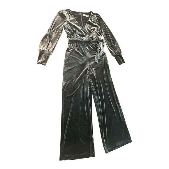 Eliza J Velvet Jumpsuit Size 4 Gray Long Sleeve - Picture 3 of 12